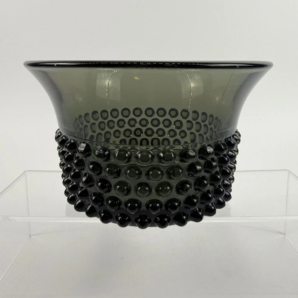 Saara Hopea Nyppylä Smoky Gray Art Glass Bubble Bowl Nuutajärvi Finland